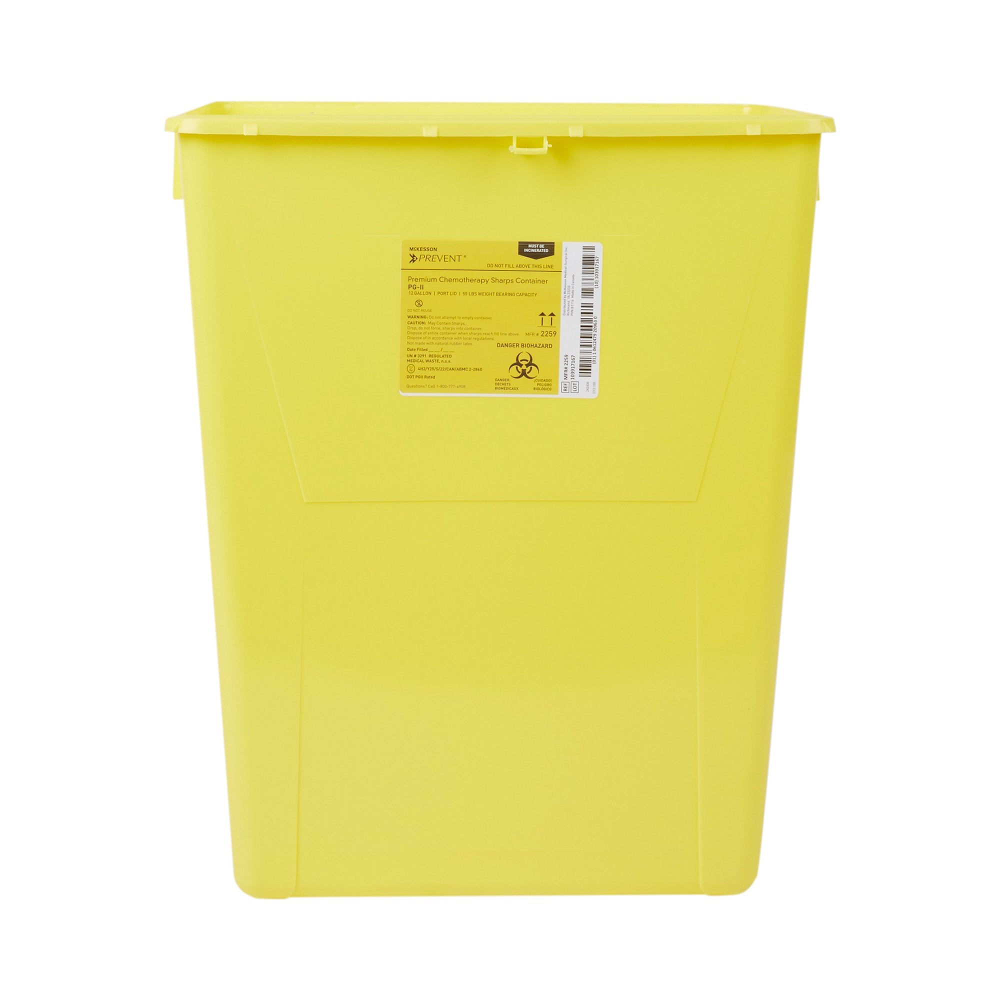 McKesson Prevent® Chemotherapy Sharps Container, 12 Gallon, 20-4/5 x 17-3/10 x 13 Inch (1 Unit)