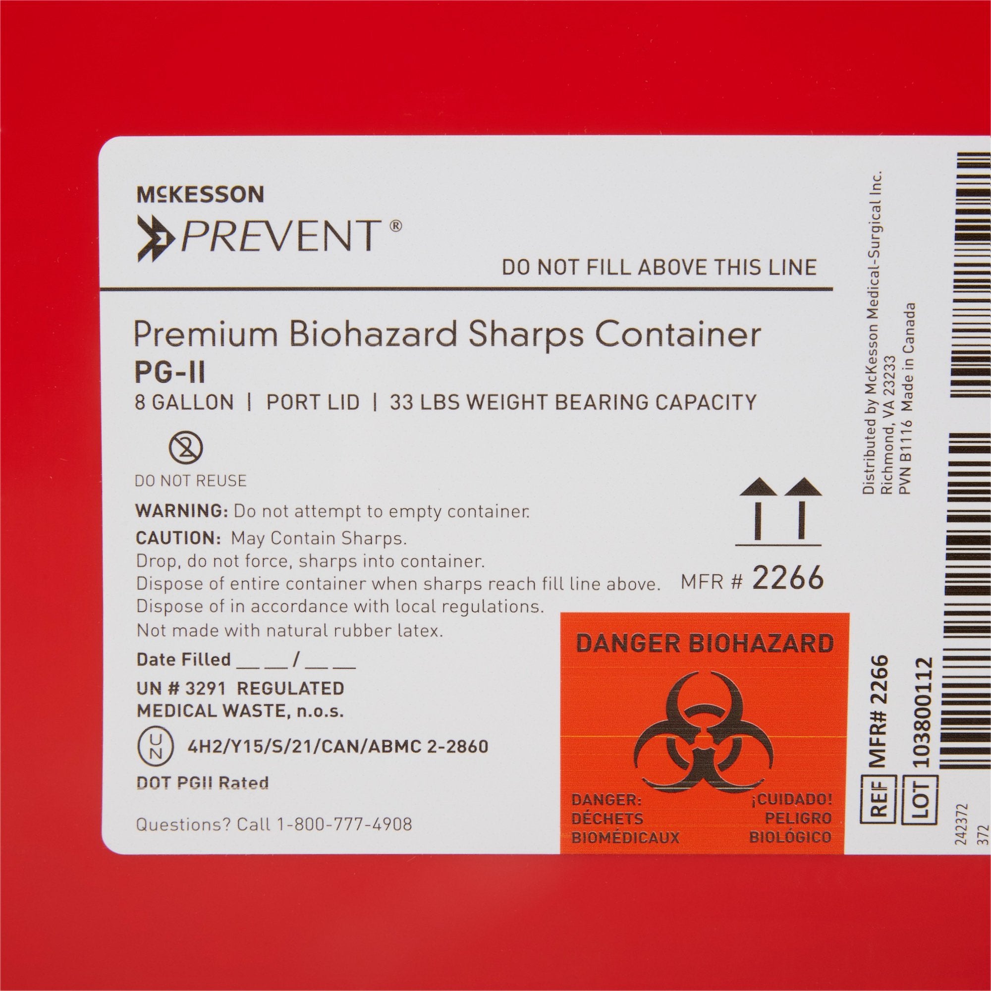McKesson Prevent® Sharps Container, 8 Gallon, 13-1/2 x 17-3/10 x 13 Inch (9 Units)
