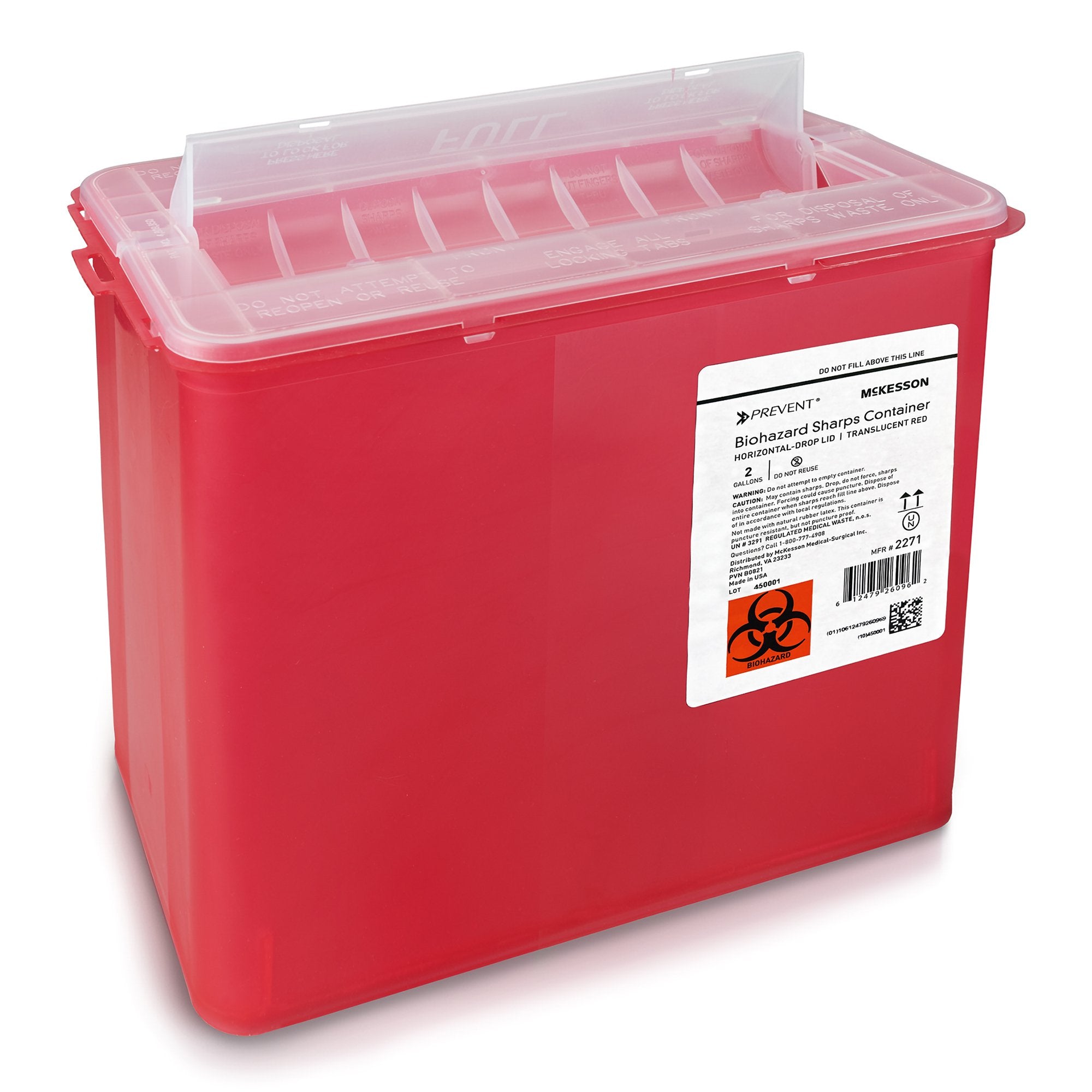 McKesson Prevent® Sharps Container, 2 Gallon, 9-1/4 x 10 x 6 Inch (20 Units)