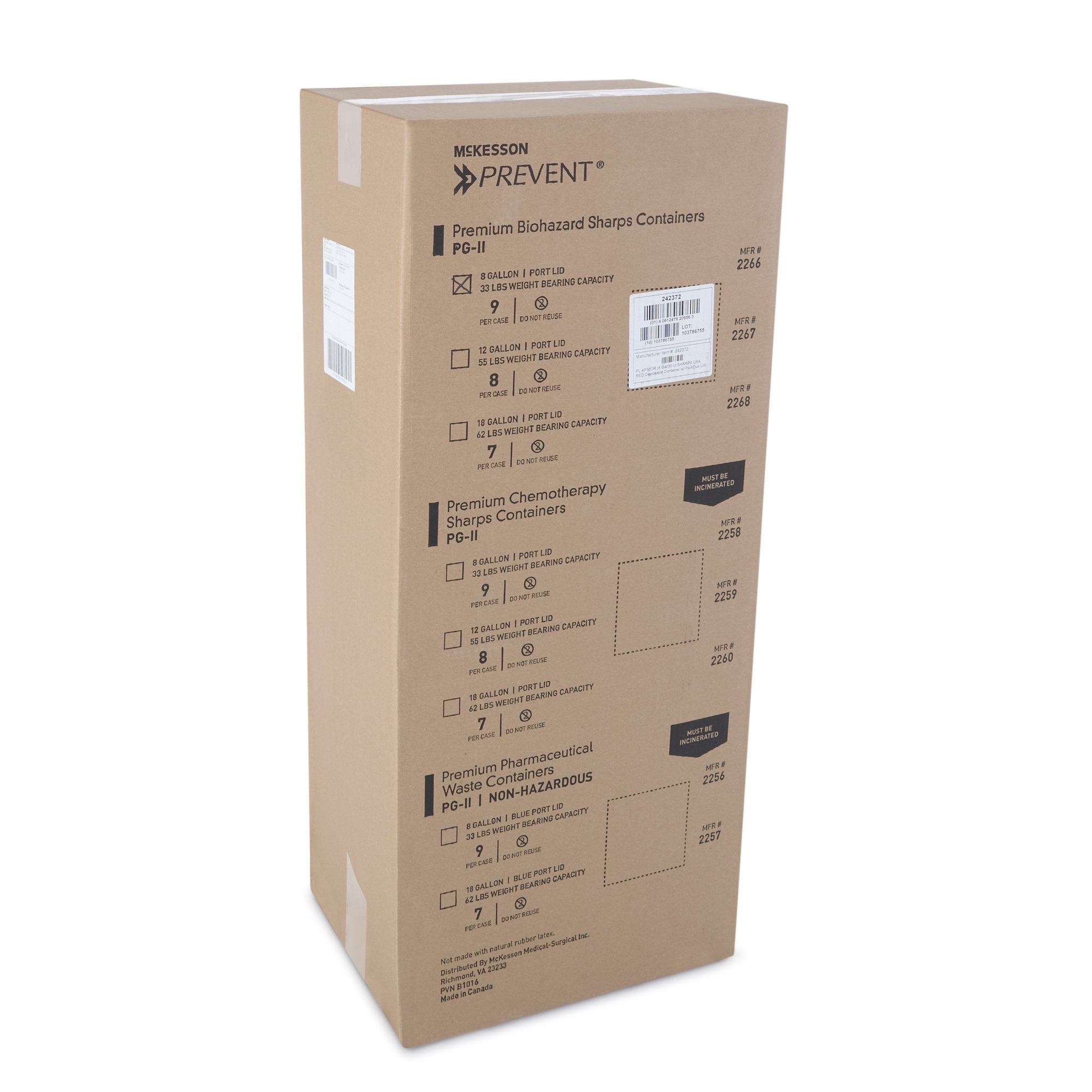 McKesson Prevent® Sharps Container, 8 Gallon, 13-1/2 x 17-3/10 x 13 Inch (9 Units)