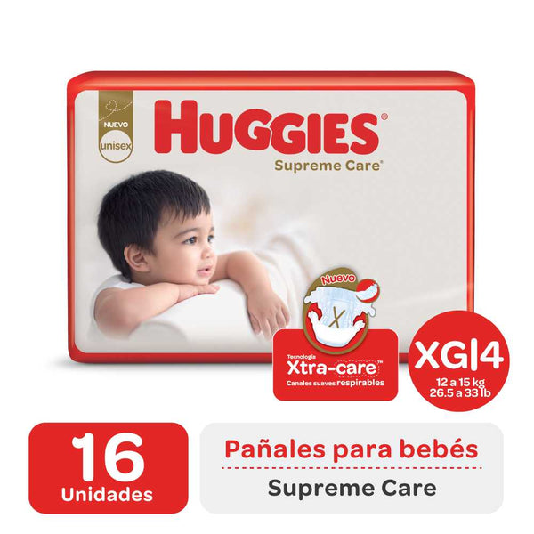 16 Units of Huggies Supreme Care XG Diapers with Ultra-Absorbent Core, Wetness Indicator and Leak Lock System