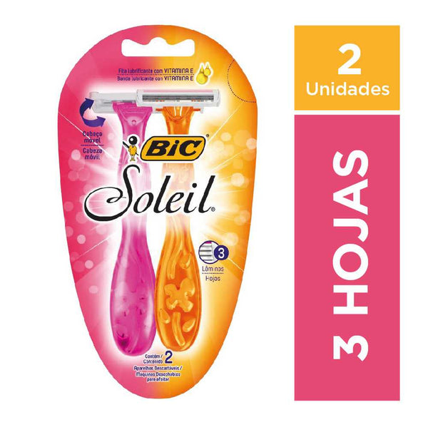 Bic Soleil Women's Disposable Razor (2 Units) - Pink, Triple Blade Shaver, Waterproof, Rubber Grip & Moisturizing Strip - $5.99