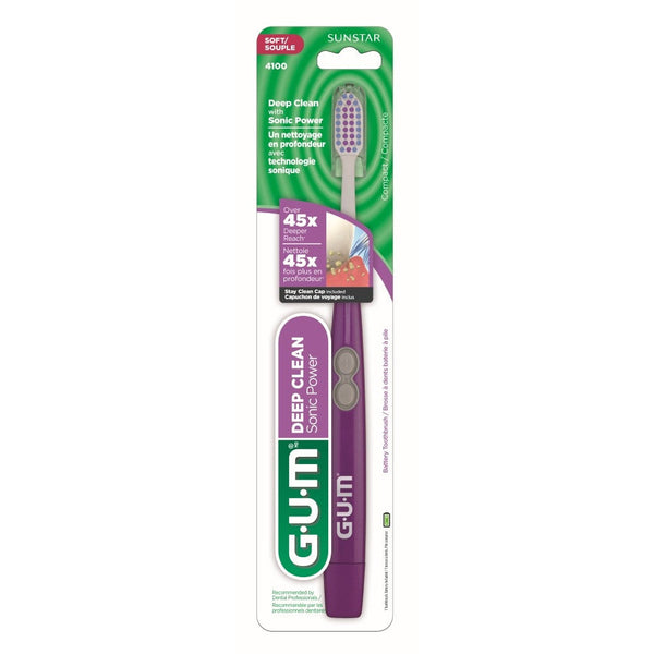 Gum Sonic Power Deep Clean Soft Toothbrush (1 Unit) - Battery-Operated Design with Multiple Modes, Timer & LED Indicator